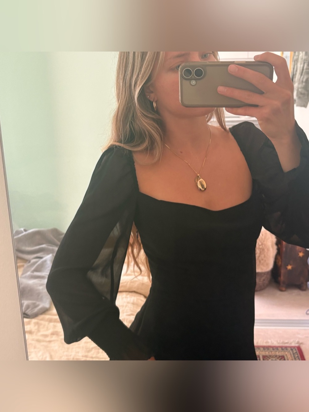 Wilfred Black Long-Sleeve Square Neck Dress